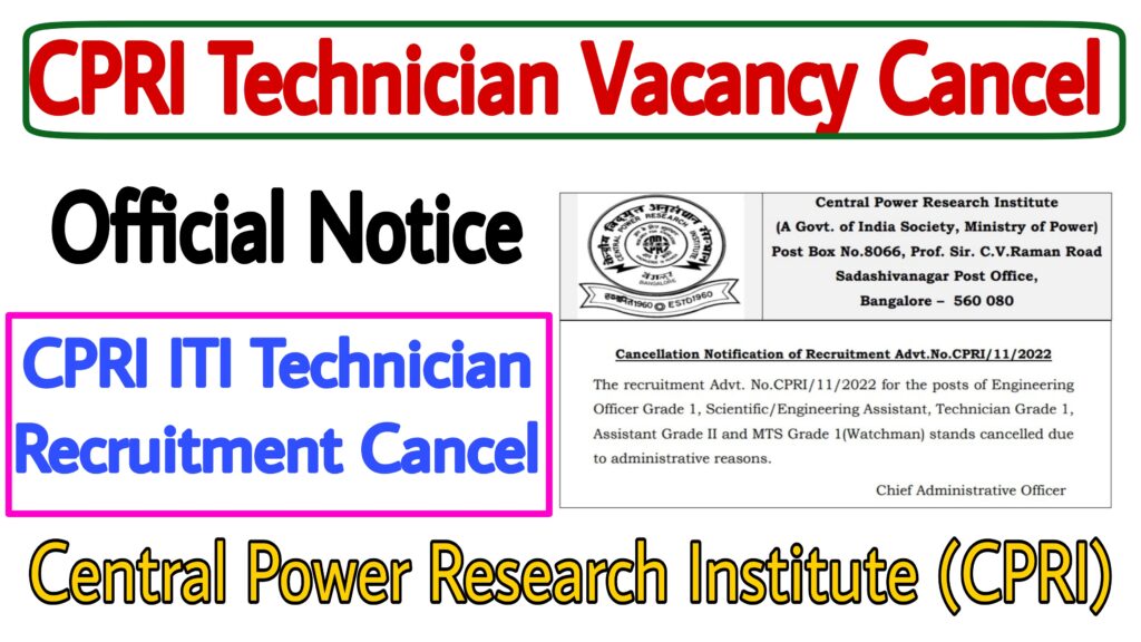 CPRI Technician Vacancy 2022 Cancel