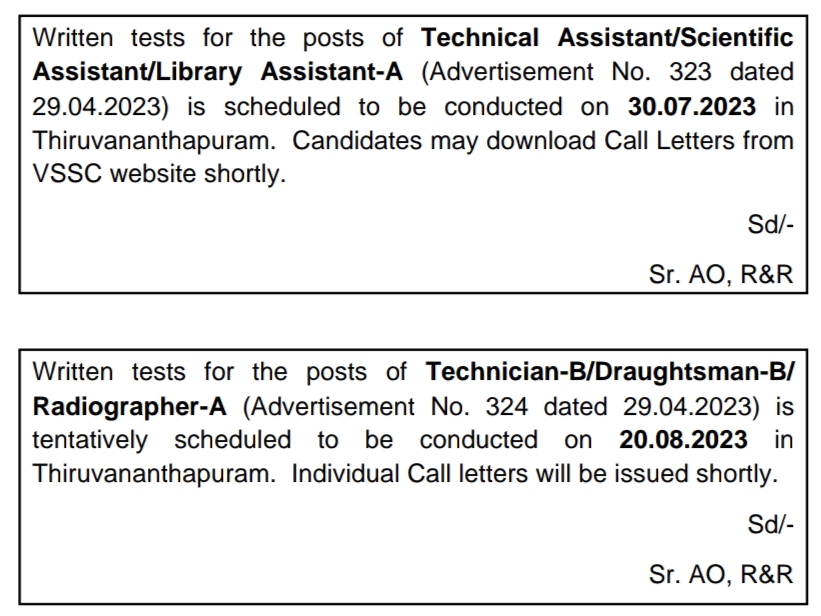 ISRO VSSC Exam Date 2023 