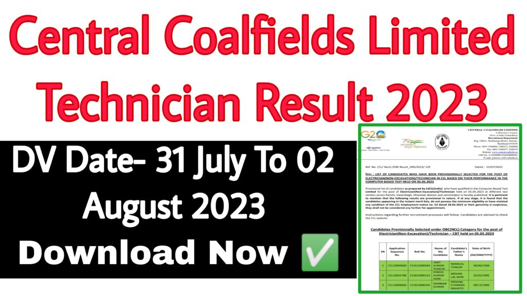 Central Coalfields Limited Technician Result 2023