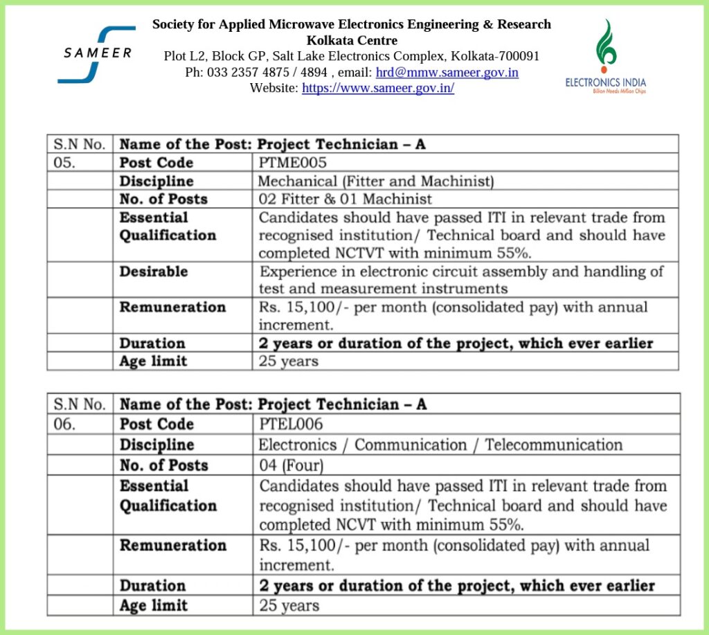 SAMEER Junior Technician-A Qualification 