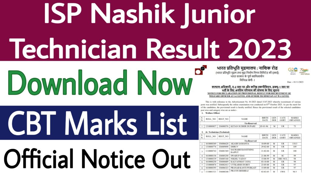 ISP Nashik Junior Technician Result 2023