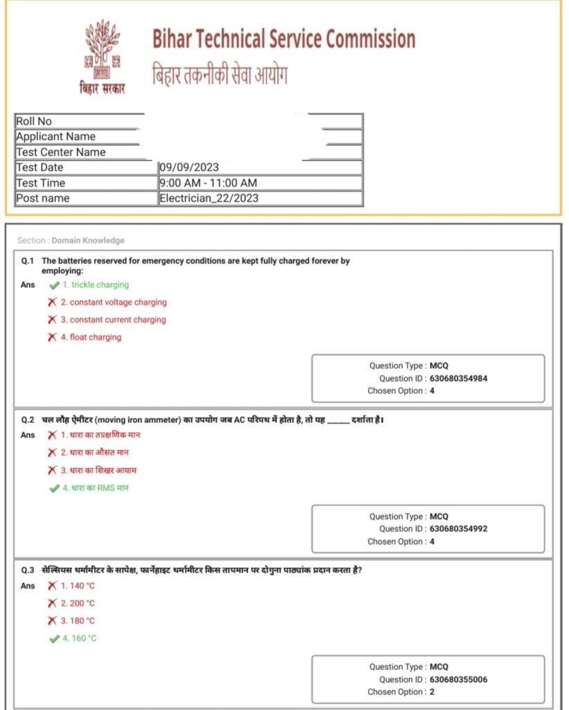 Bihar ITI Instructor Question Paper 2024 Download