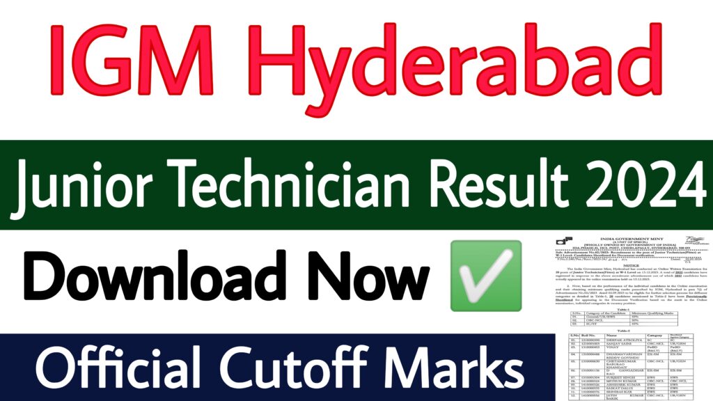 IGM Hyderabad Junior Technician Result 2024