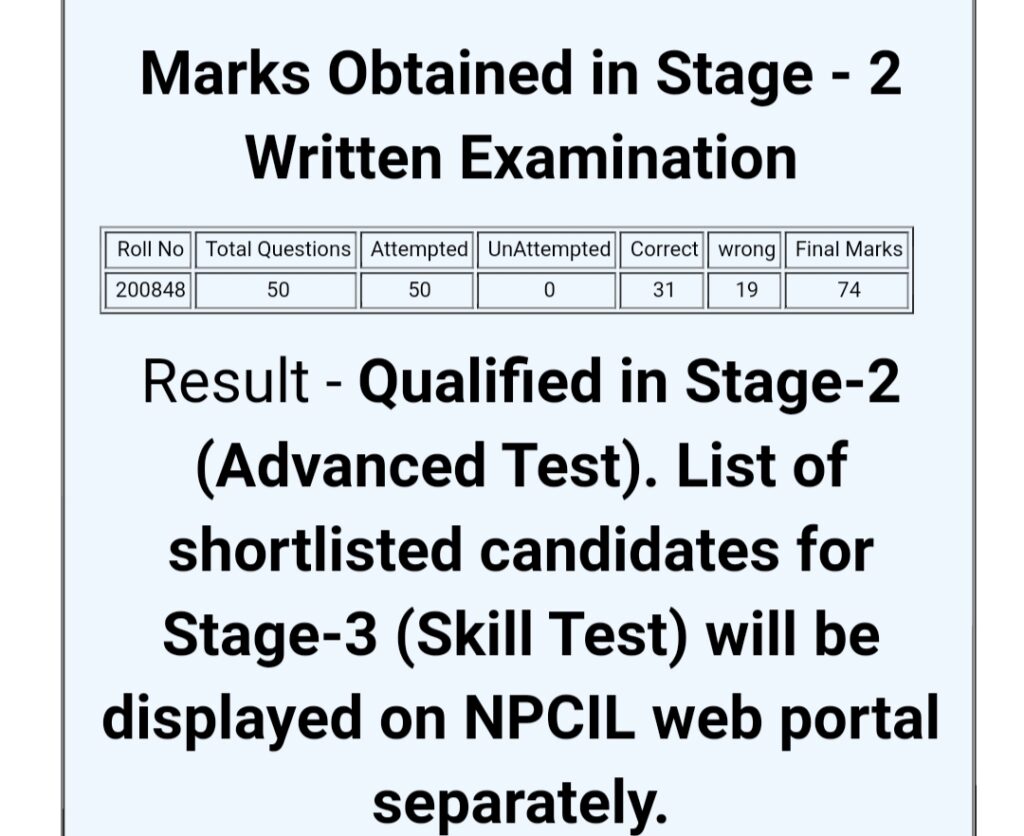 NPCIL Tarapur Technician Stage-2 Marks 2024 Check 