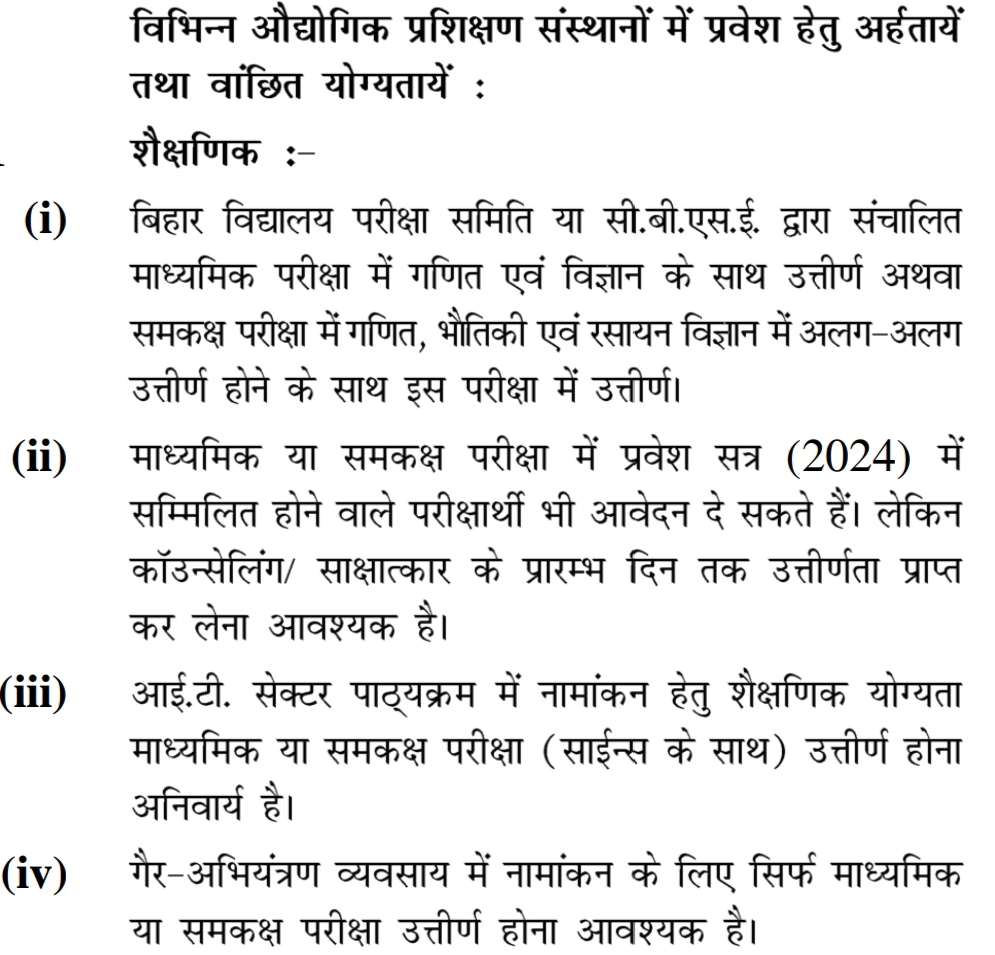 Bihar ITI Admission Online Form 2024