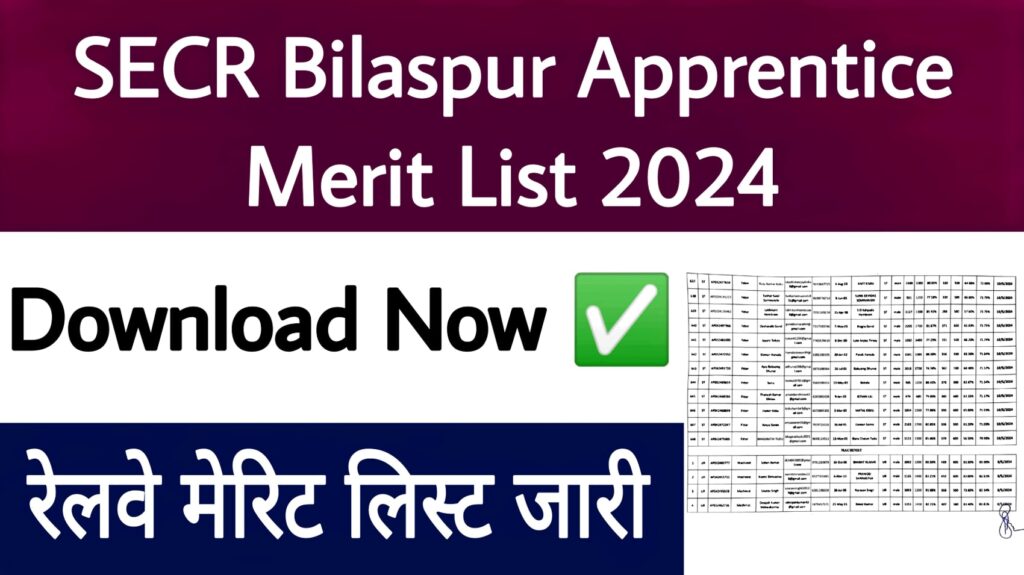 SECR Bilaspur Apprentice Merit List 2024